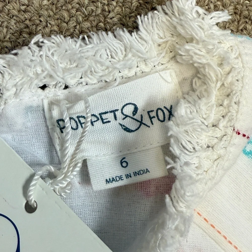 NWT Poppet & Fox: Girls White Dress with Colorful Aztec Design, Size 6